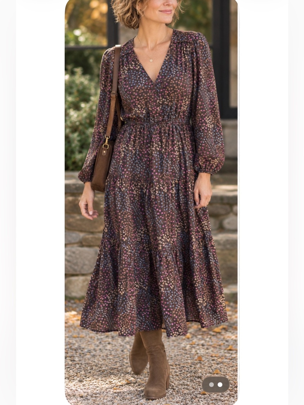 Summersalt organic cotton tiered chocolate fall floral dress L